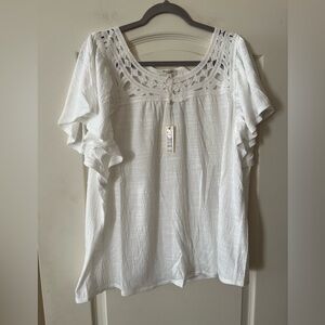 New! Max Studio Designer White Lace Detail Women's Top Size 1X